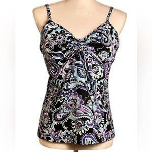 Lands’ End Women’s Size 14 Black Purple Paisley Tankini Bathing Suit Top